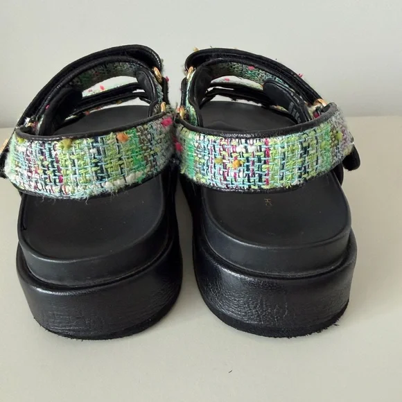Tory Burch Tweed Platform Sandals in Mint Multi and Black - Picture 5 of 7